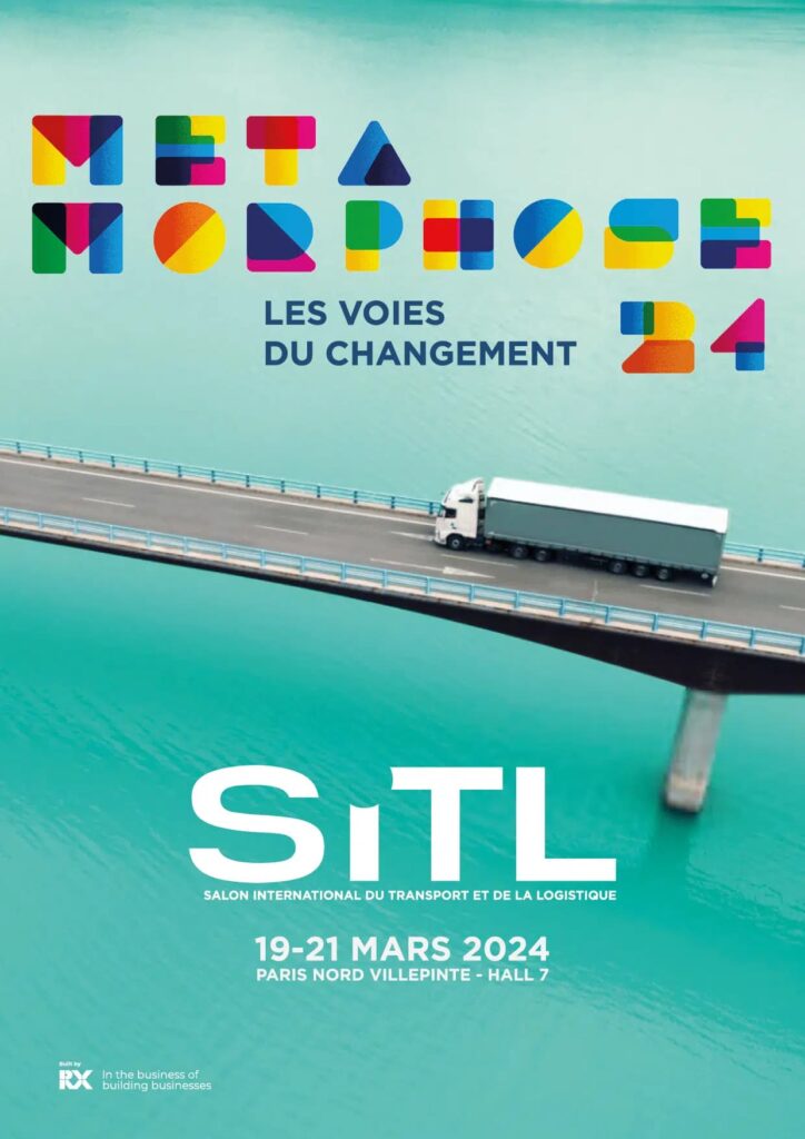 Affiche avec un camion qui roule su run pont